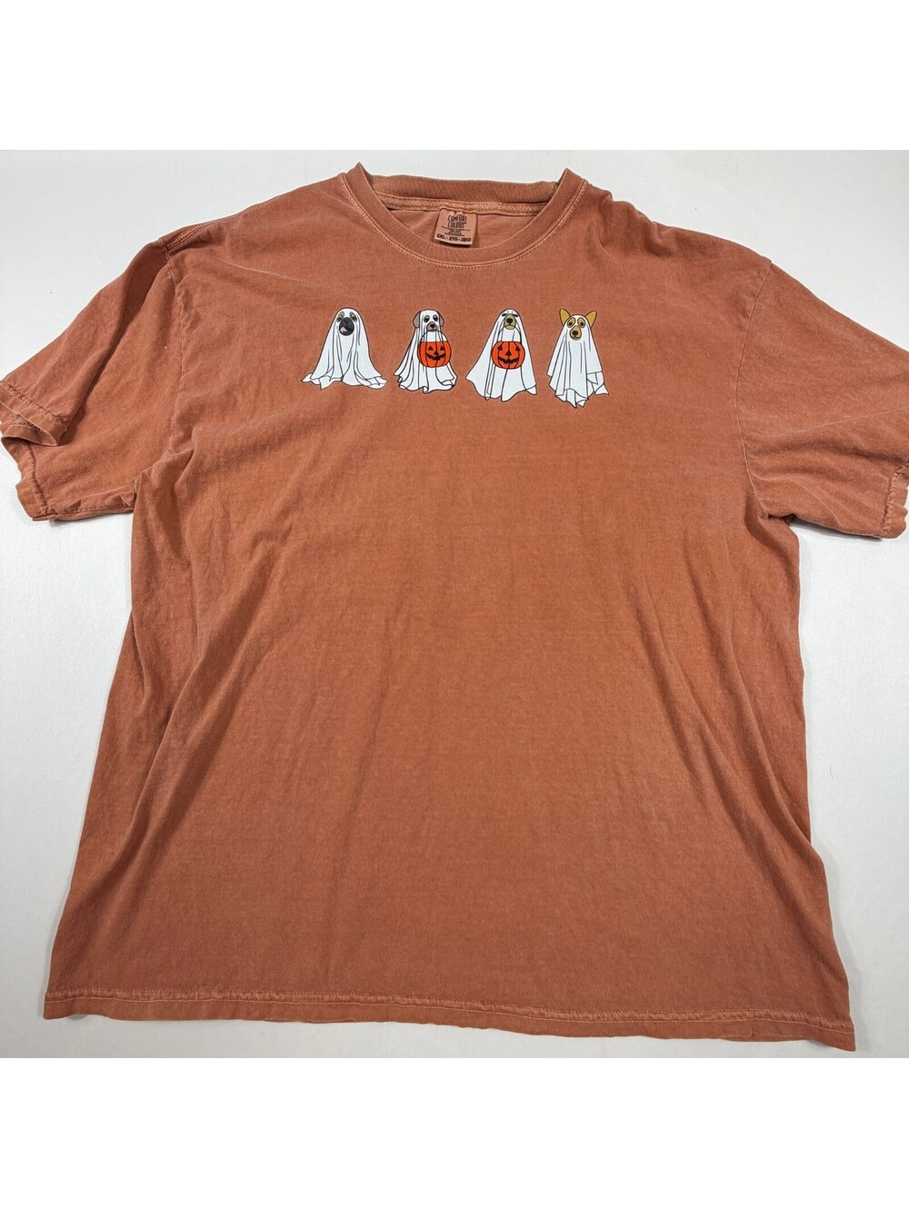 Comfort Colors 2XL Orange Halloween Ghost Dogs Graphic T-Shirt